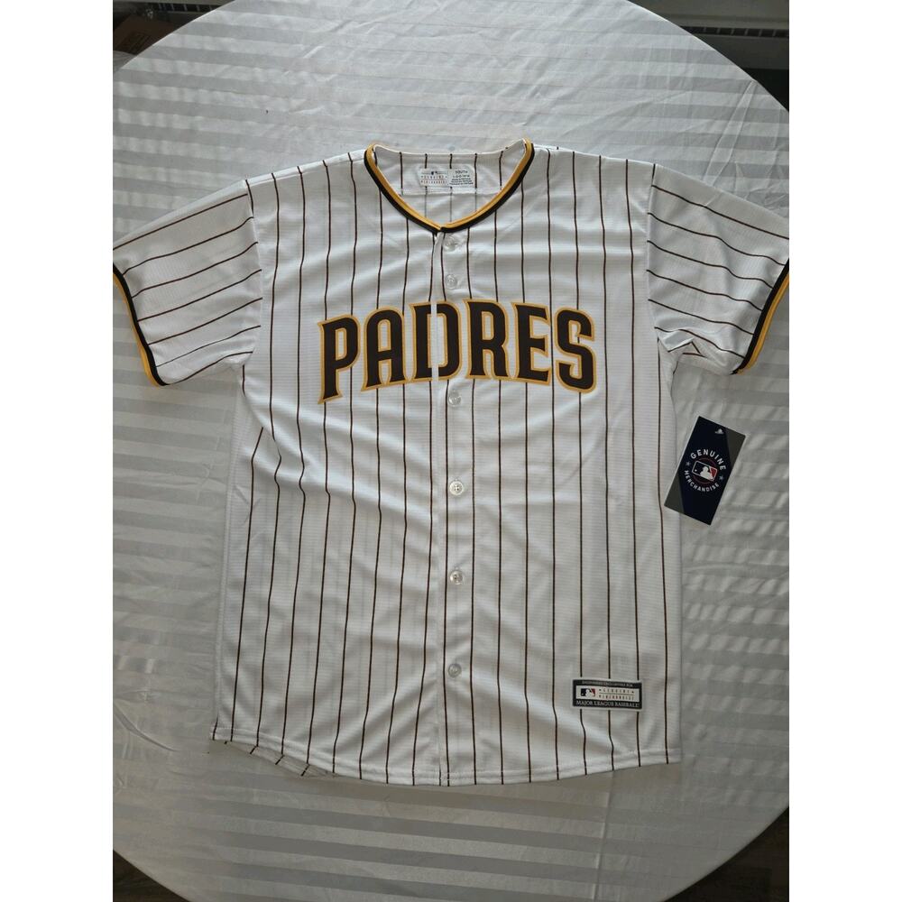 Nike Padres White Pinstripe Jersey with Brown and Gold Lettering